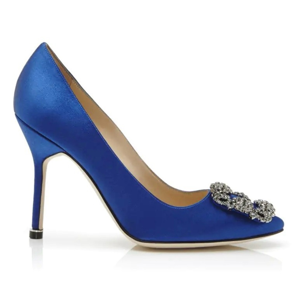 Manolo Blahnik 🩶 Hangisi Blue Satin 105 - Picture 8 of 11